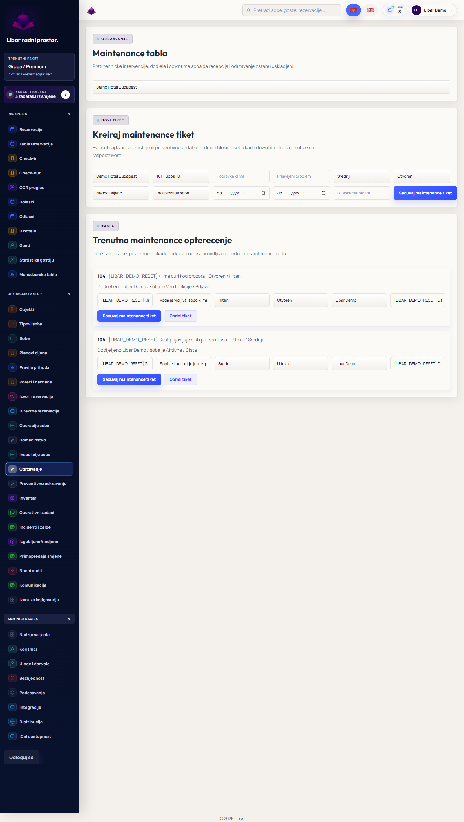 Libar demo — Maintenance and tasks